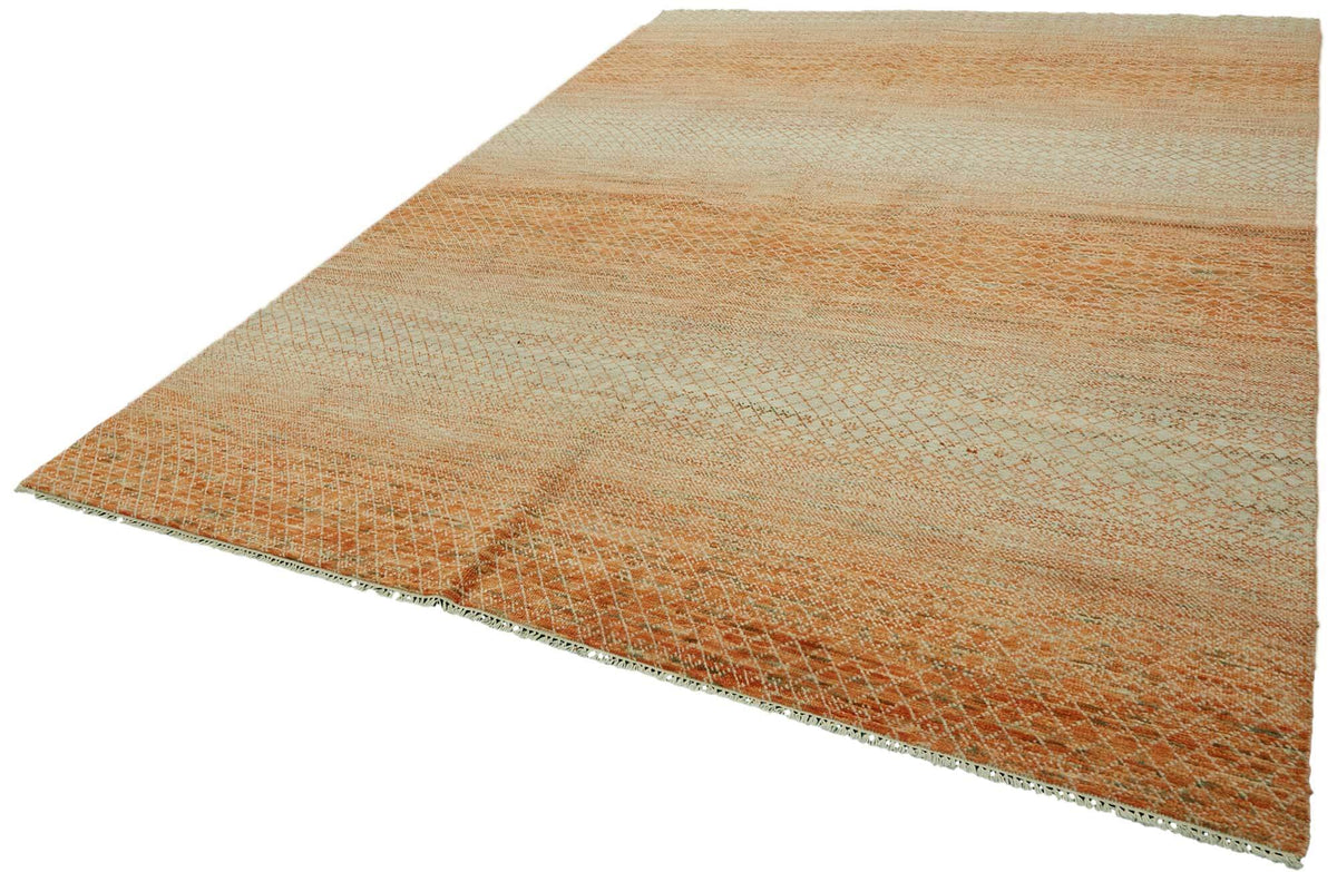 Nivro Uşak Turuncu Bej Geometrik El Dokuma Halı 276x365 cm 46550 – doku yakın çekim