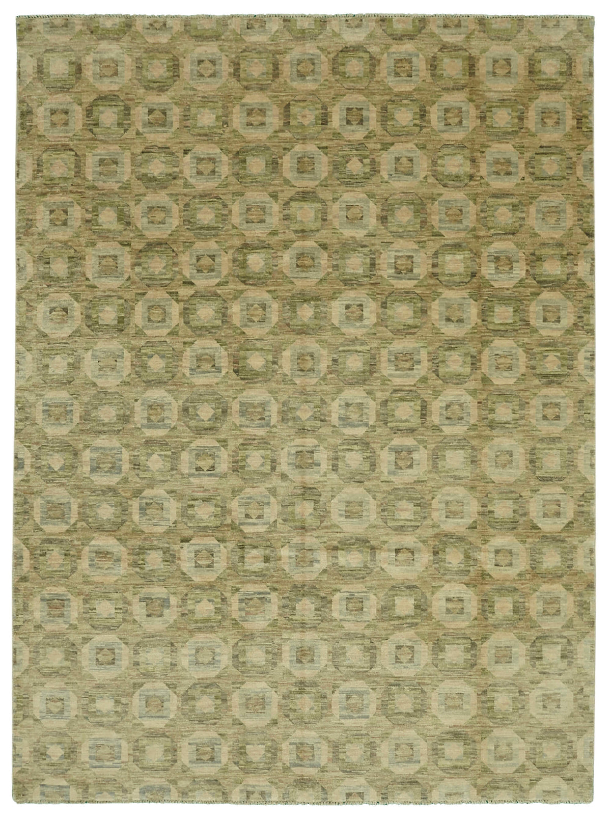 Nivro Haki Geometrik Desenli Modern Yün El Dokuma Halı 274x355 cm