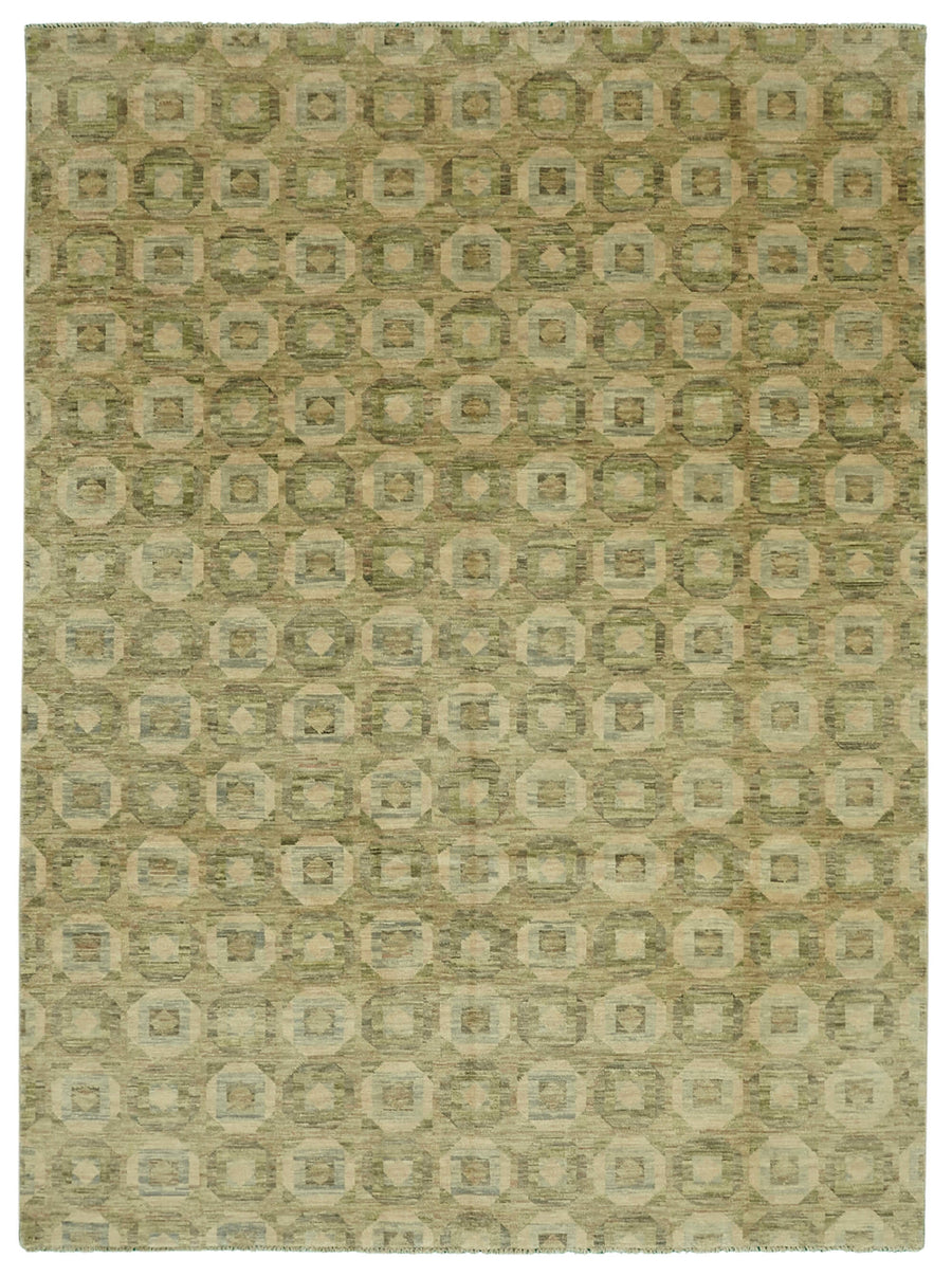 Nivro Haki Geometrik Desenli Modern Yün El Dokuma Halı 274x355 cm