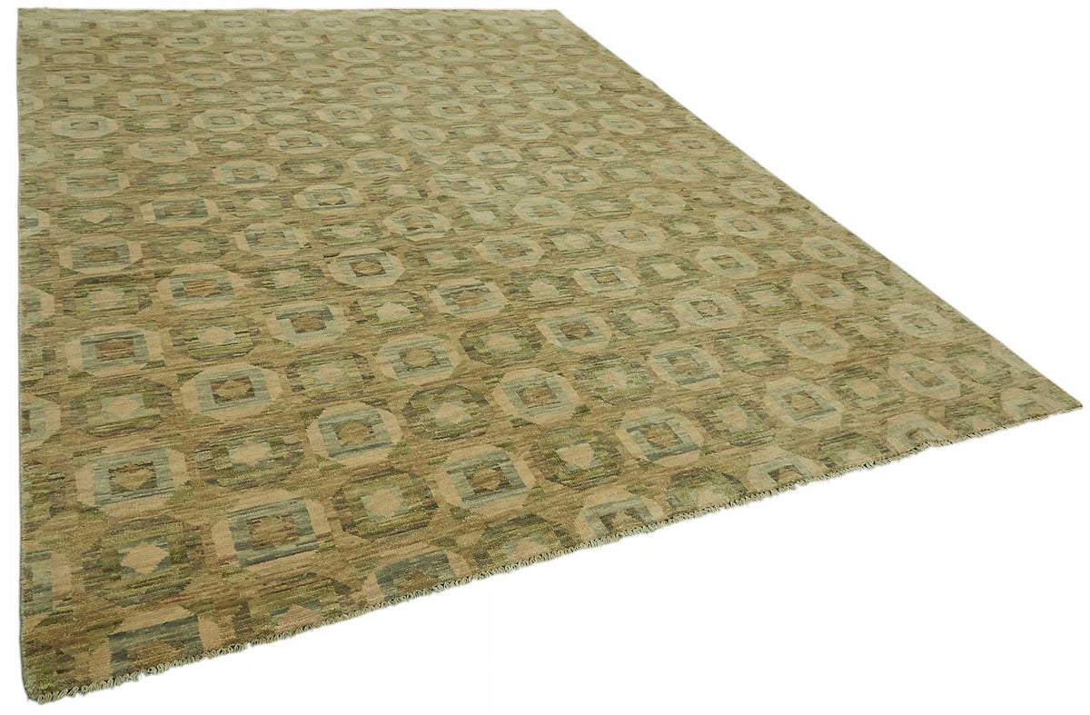 Nivro Haki Geometrik Desenli Modern Yün El Dokuma Halı 274x355 cm – genel görünüm
