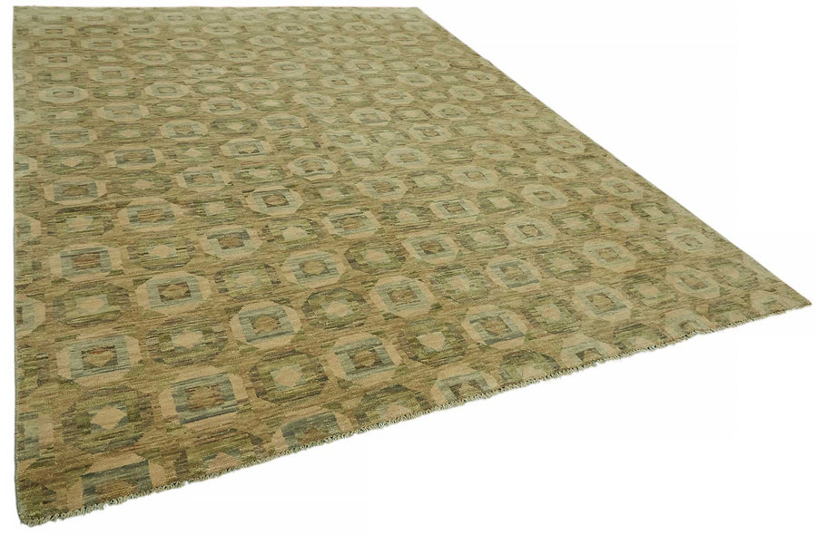 Nivro Haki Geometrik Desenli Modern Yün El Dokuma Halı 274x355 cm – genel görünüm