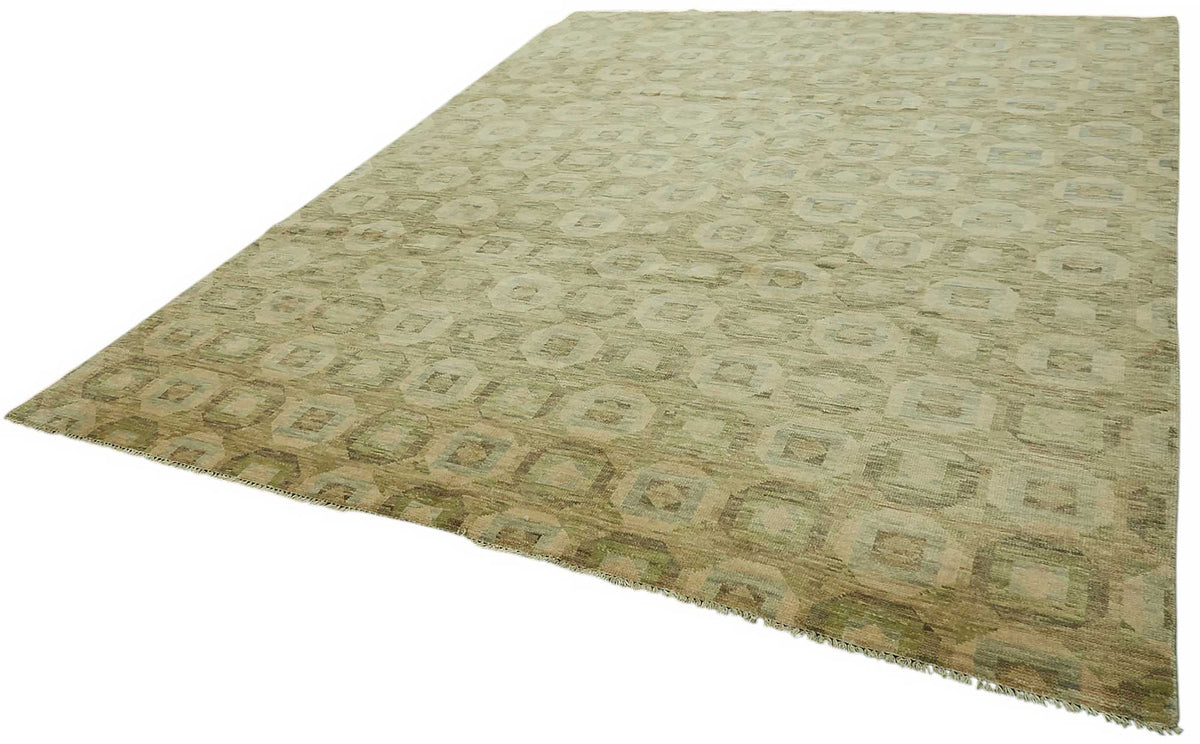 Nivro Haki Geometrik Desenli Modern Yün El Dokuma Halı 274x355 cm – doku yakın çekim