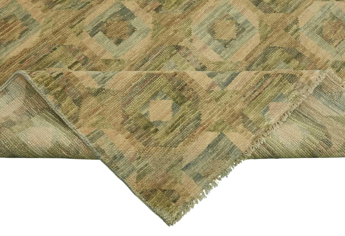 Nivro Haki Geometrik Desenli Modern Yün El Dokuma Halı 274x355 cm – kenar detayı