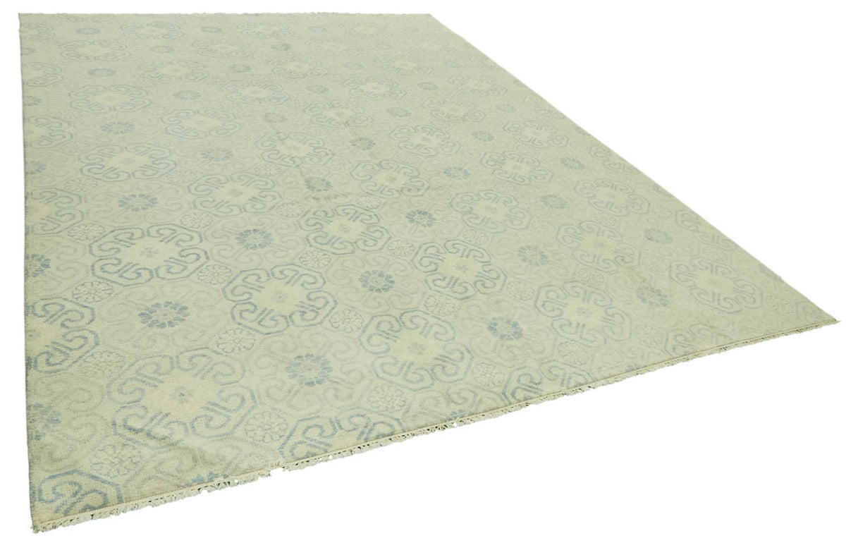 Nivro Geometrik Desenli Bej ve Mavi Dokuma Modern Halı 278x358 cm – genel görünüm
