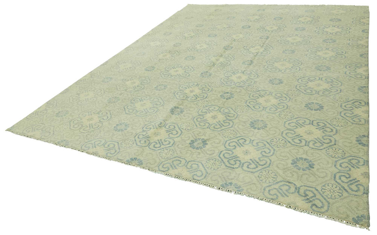 Nivro Geometrik Desenli Bej ve Mavi Dokuma Modern Halı 278x358 cm – doku yakın çekim