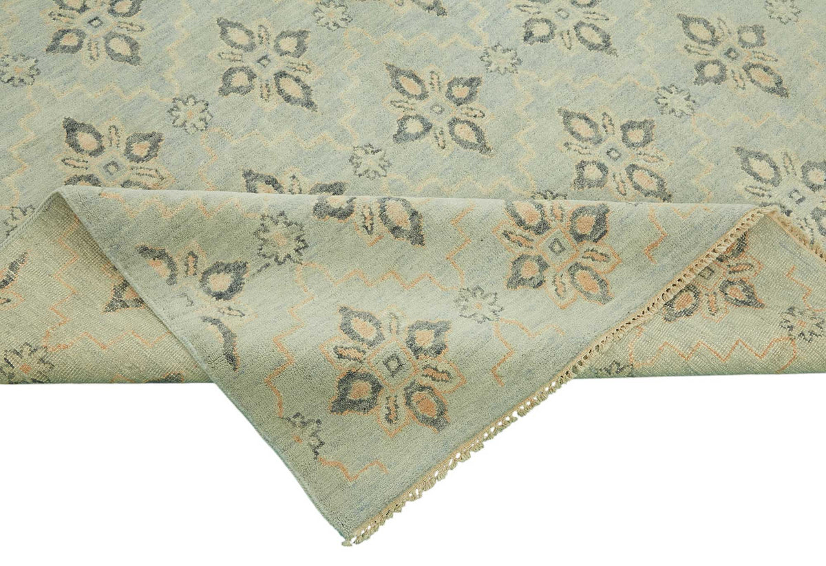 Nivro Açık Gri Halı Bej Geometrik Desenli El Dokuma 271x358 cm – kenar detayı