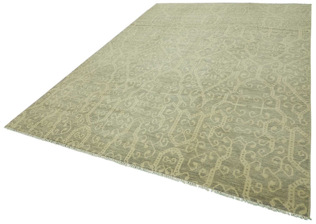 Nivro Bej Gri Geometrik Modern El Dokuma Halı 251x352 cm – doku yakın çekim
