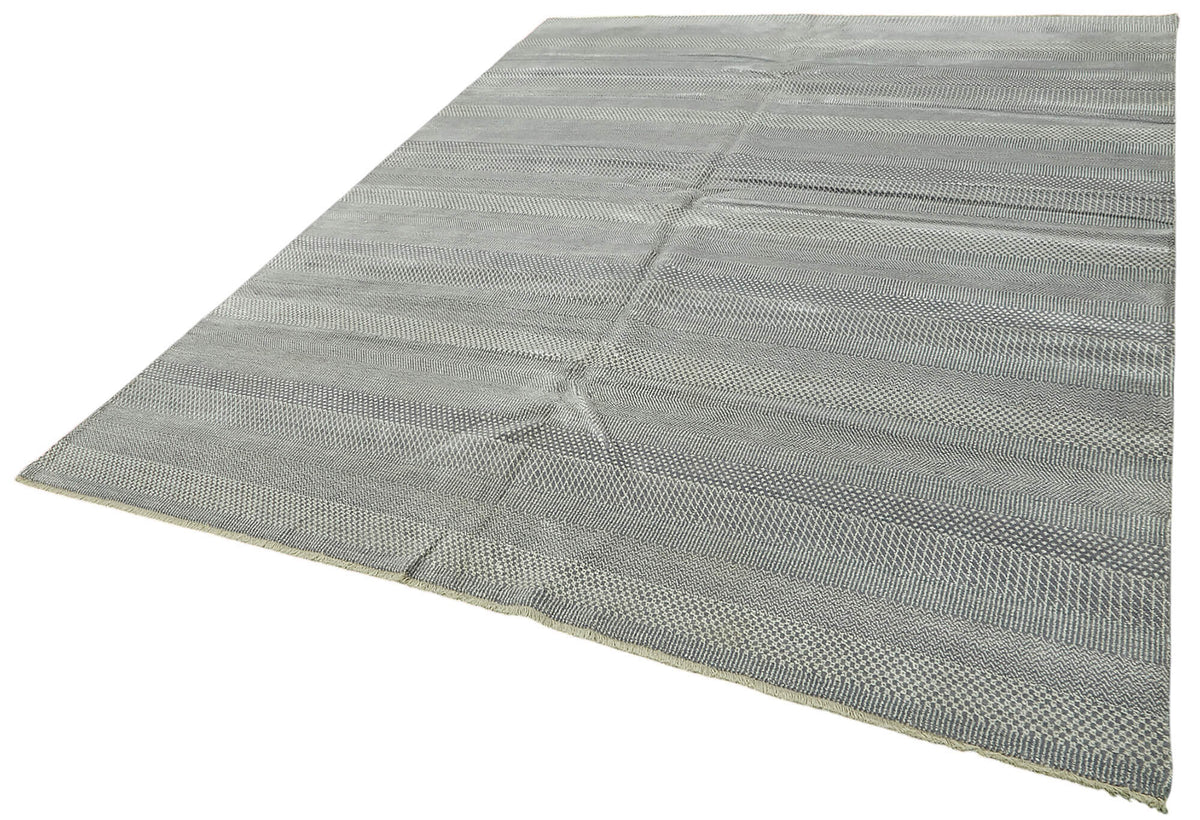 Nivro Gri Beyaz Çizgili Modern El Dokuma Halı 240x304 cm – doku yakın çekim