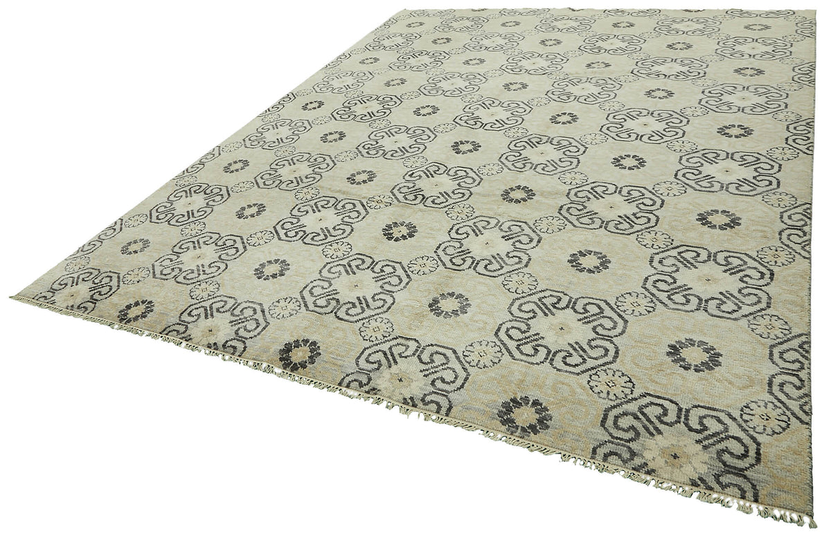Nivro Vintage Uşak Bej Antrasit Geometrik Desenli Halı 278x362 cm 46598 – doku yakın çekim