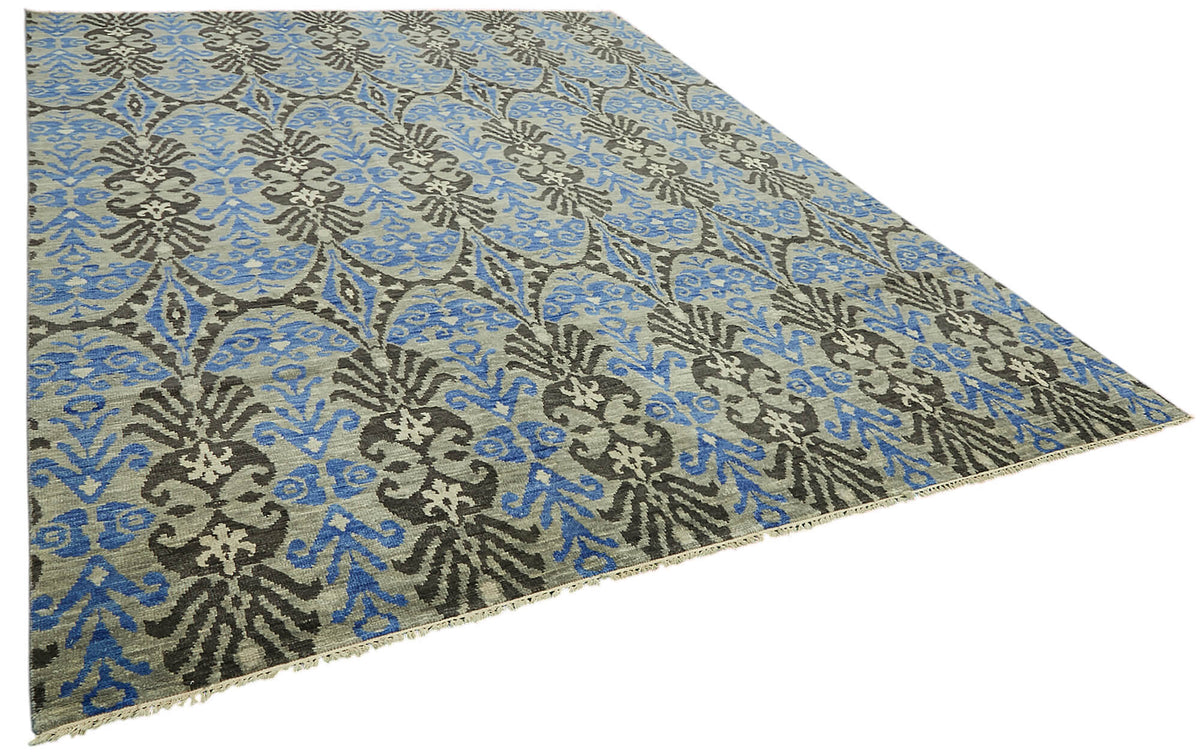 Nivro Uşak Mavi Gri Geometrik El Dokuma Halı 276x357 cm – genel görünüm