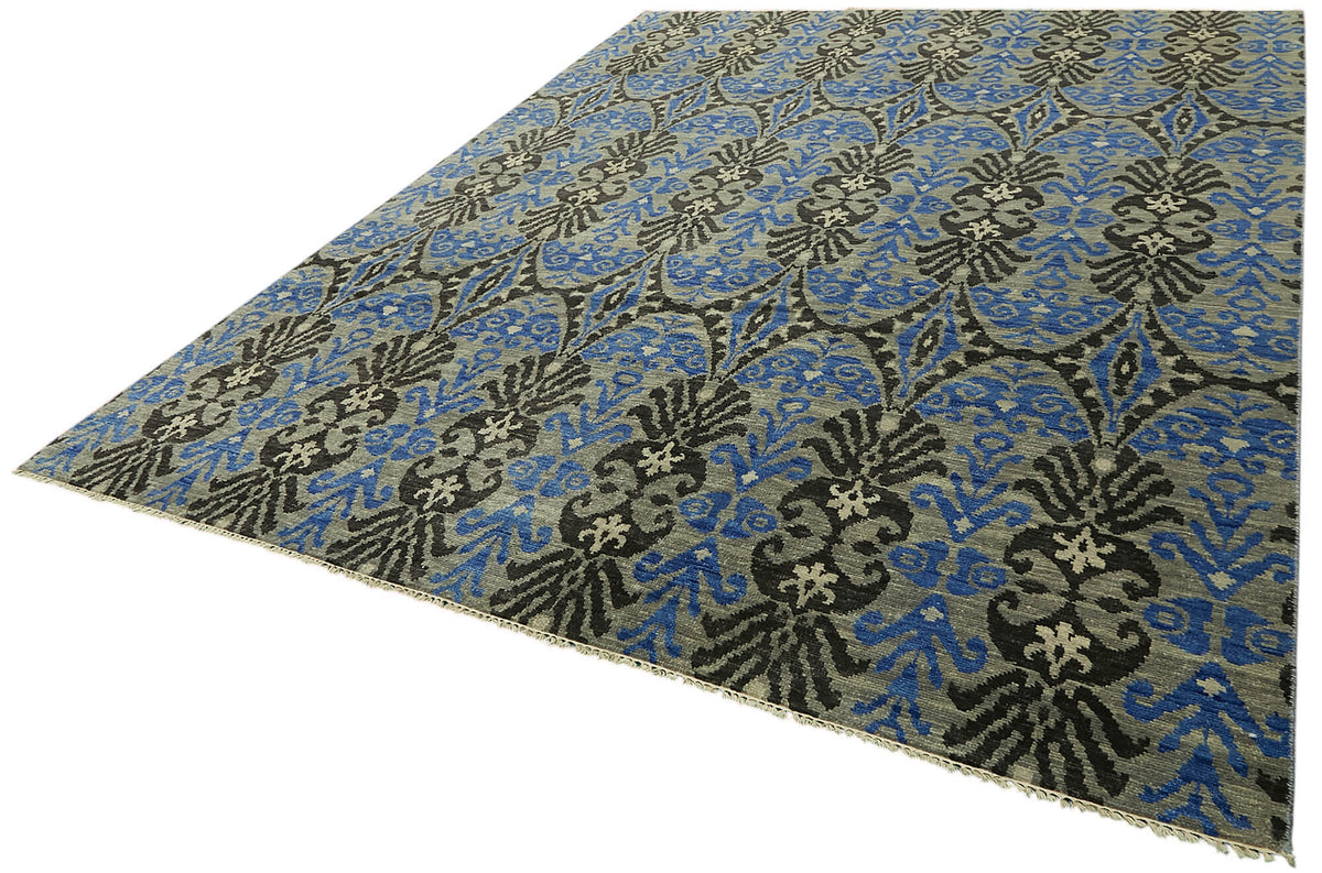 Nivro Uşak Mavi Gri Geometrik El Dokuma Halı 276x357 cm – doku yakın çekim