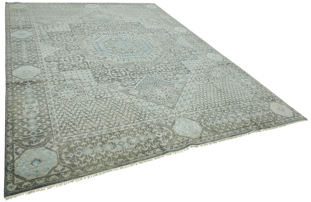 Nivro Gri Mavi Geometrik Desenli Yün Pamuk El Dokuma Halı 278x373 cm – genel görünüm