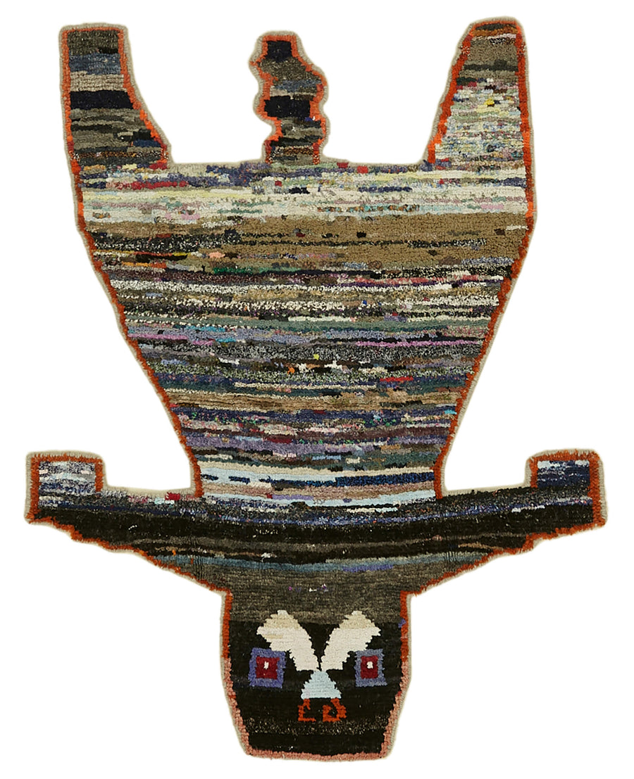 Linvar Gri Çok Renkli Soyut Asimetrik El Dokuma Halı 145x183 cm
