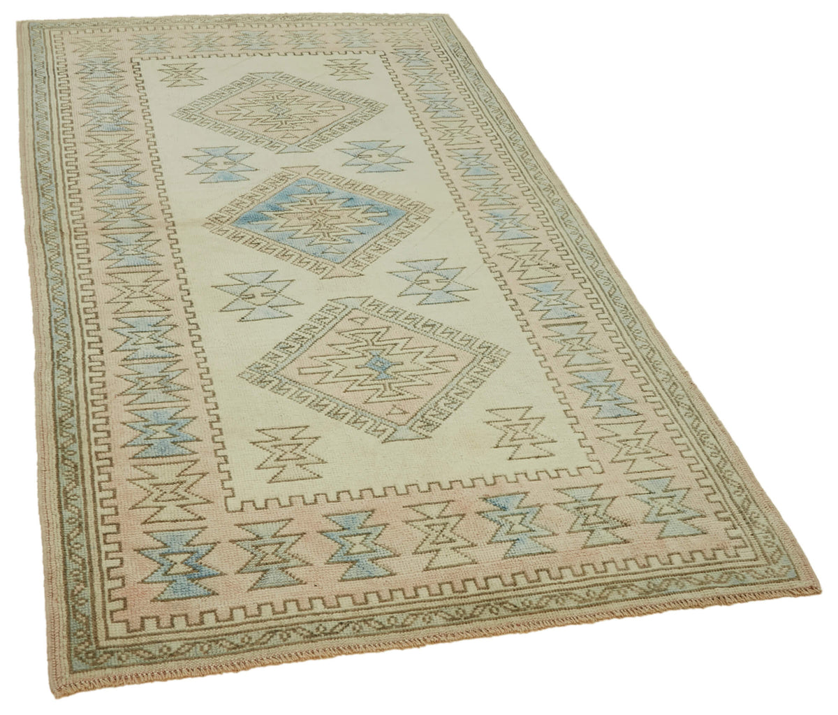 Gekro Krem Pembe Geometrik Desenli Pamuk Yün El Dokuma Halı 122x210 cm – genel görünüm
