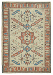 Gekro Krem Kırmızı Geometrik Etnik El Dokuma Halı 127x188 cm