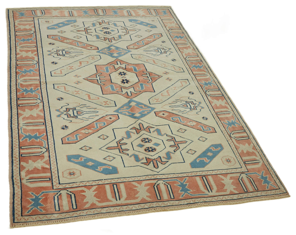 Gekro Krem Kırmızı Geometrik Etnik El Dokuma Halı 127x188 cm – genel görünüm
