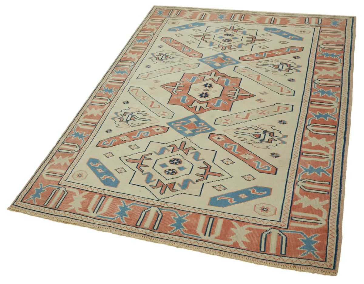 Gekro Krem Kırmızı Geometrik Etnik El Dokuma Halı 127x188 cm – doku yakın çekim