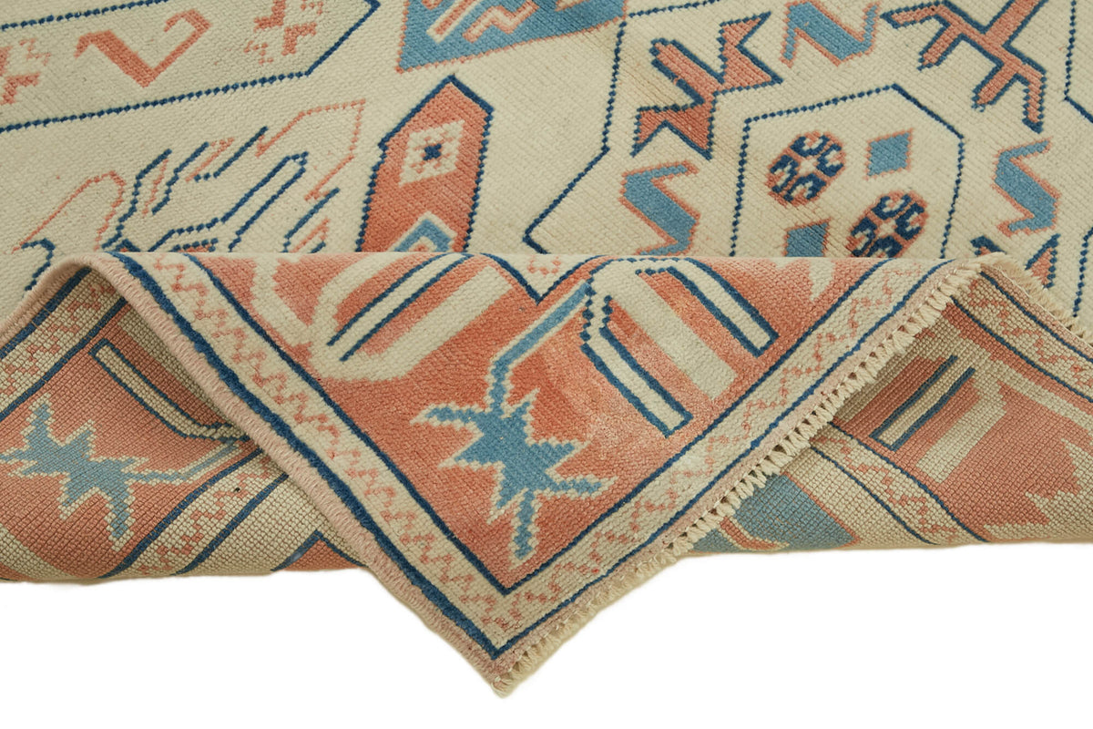 Gekro Krem Kırmızı Geometrik Etnik El Dokuma Halı 127x188 cm – kenar detayı