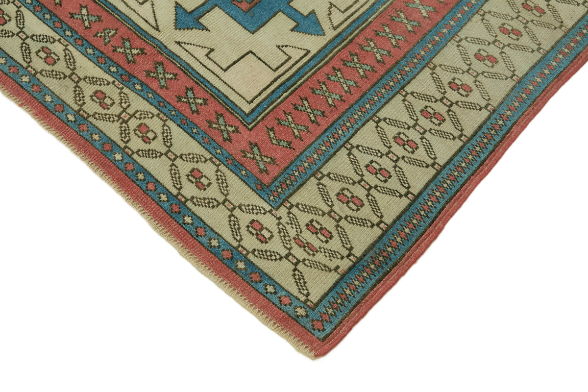 Gekro Bej Mavi Halı Geometrik Madalyon Desenli Vintage 125x208 cm – detay görünümü