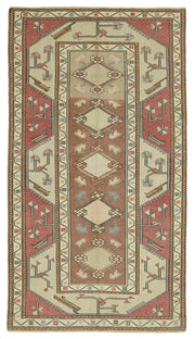 Gekro Geometrik Desenli Bej ve Kırmızı Etnik Halı 127x225 cm