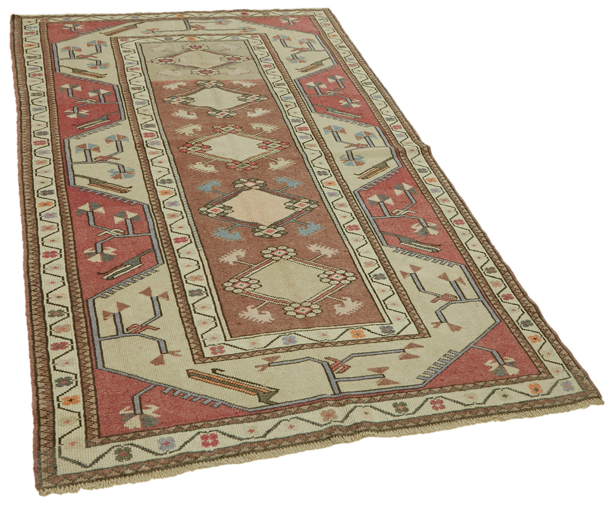 Gekro Geometrik Desenli Bej ve Kırmızı Etnik Halı 127x225 cm – genel görünüm