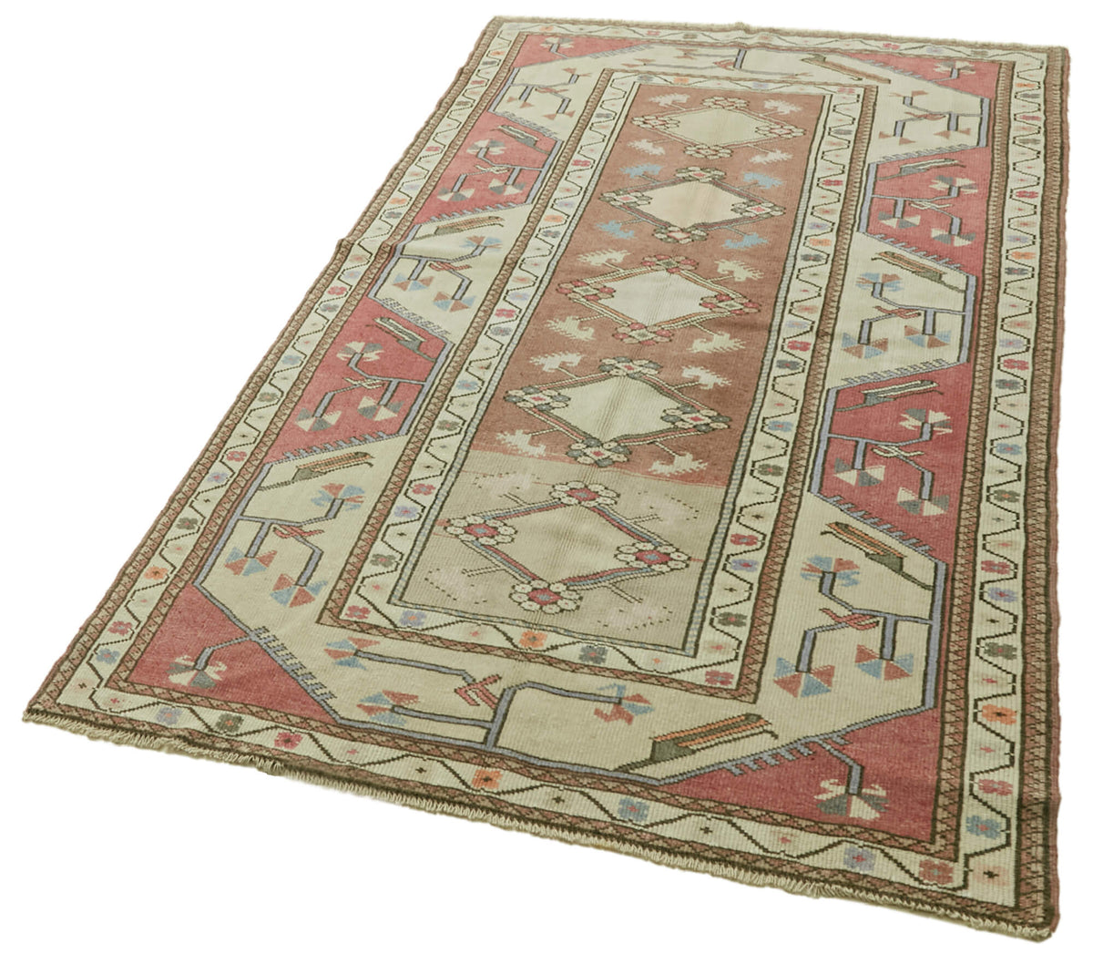 Gekro Geometrik Desenli Bej ve Kırmızı Etnik Halı 127x225 cm – doku yakın çekim
