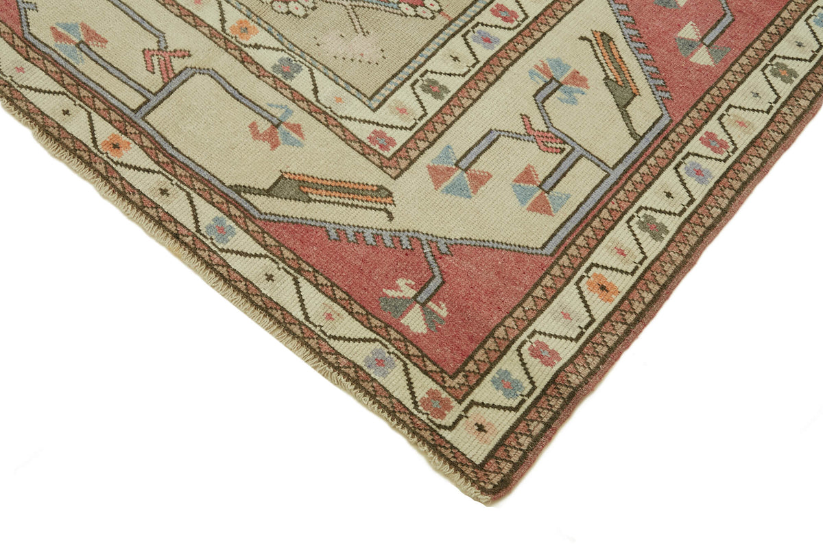 Gekro Geometrik Desenli Bej ve Kırmızı Etnik Halı 127x225 cm – detay görünümü