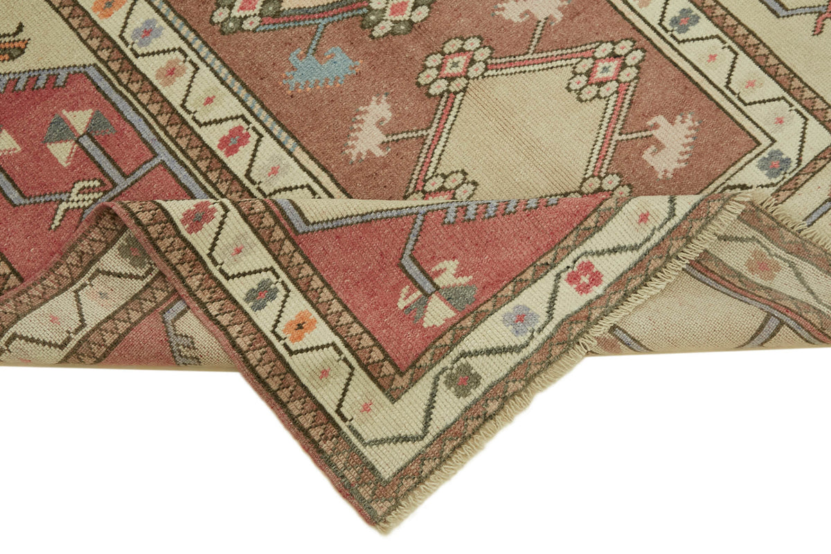 Gekro Geometrik Desenli Bej ve Kırmızı Etnik Halı 127x225 cm – kenar detayı