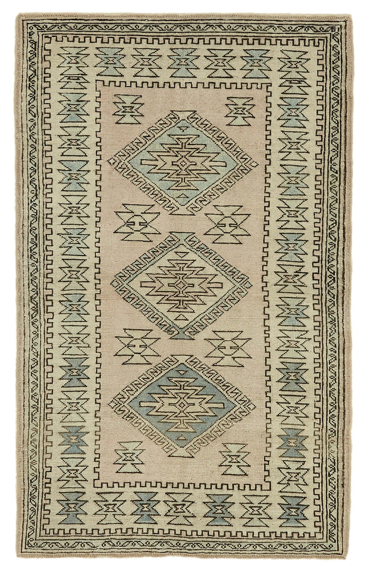 Gekro Bej Gri Geometrik Etnik El Dokuma Halı 123x199 cm
