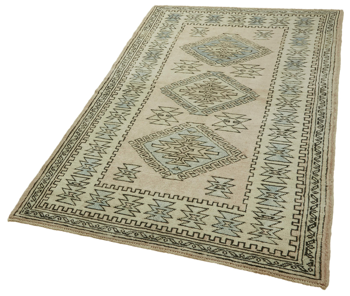 Gekro Bej Gri Geometrik Etnik El Dokuma Halı 123x199 cm – doku yakın çekim