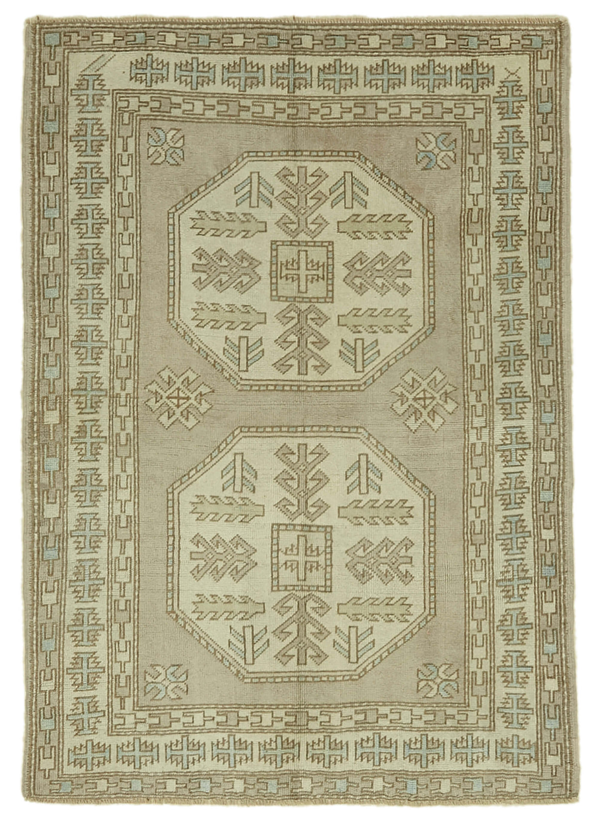 Gekro Geometrik Desenli Açık Kahverengi Etnik El Dokuma Halı 127x180 cm