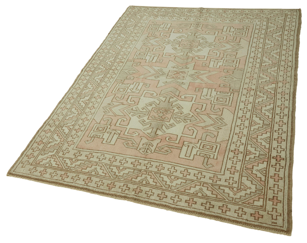 Gekro Madalyon Desenli Vintage Bej Pembe Düz Dokuma Halı 129x177 cm – doku yakın çekim