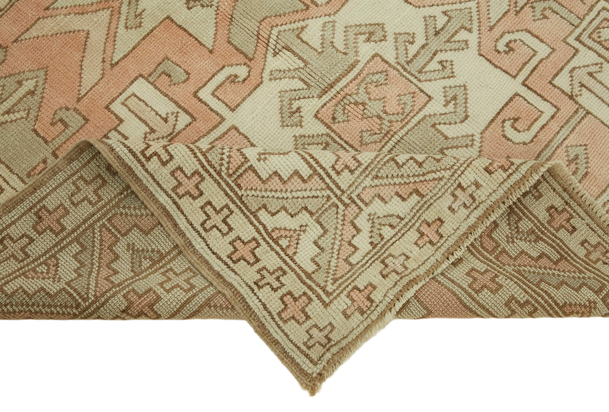 Gekro Madalyon Desenli Vintage Bej Pembe Düz Dokuma Halı 129x177 cm – kenar detayı