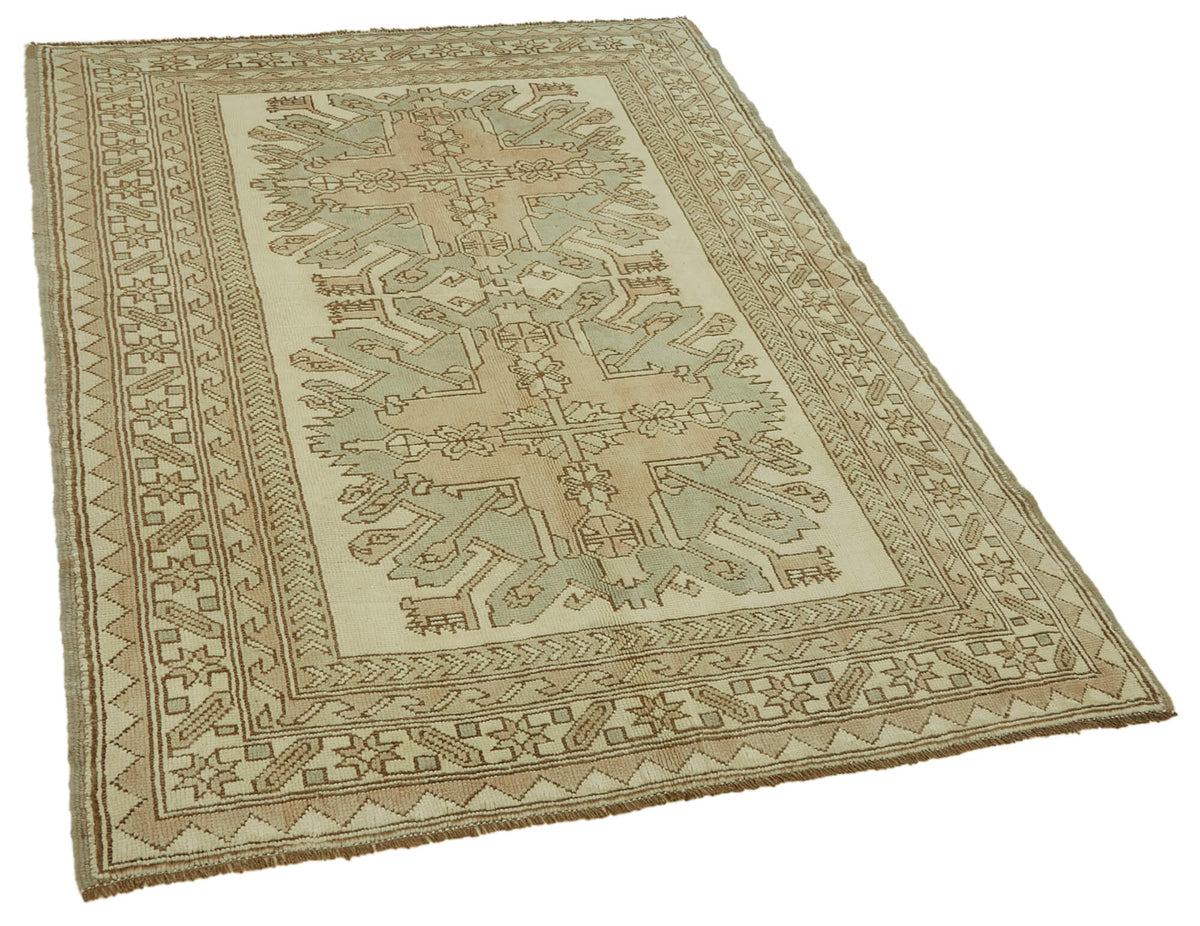 Gekro El Dokuma Bej Yeşil Geometrik Etnik Halı 135x188 cm 46750 – genel görünüm