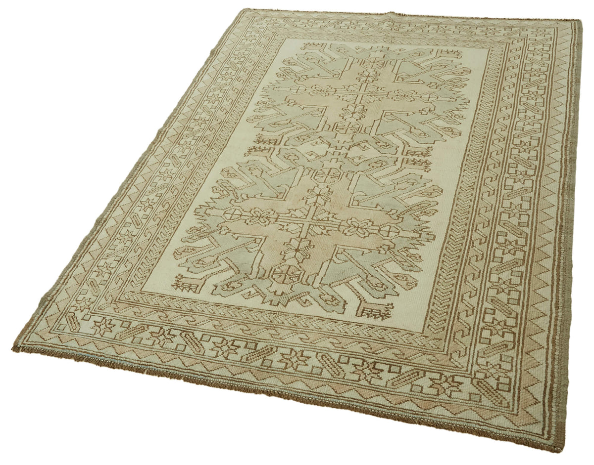 Gekro El Dokuma Bej Yeşil Geometrik Etnik Halı 135x188 cm 46750 – doku yakın çekim