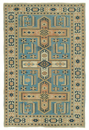 Gekro Mavi Bej Madalyon Desenli Anadolu El Dokuma Halı 123x189 cm