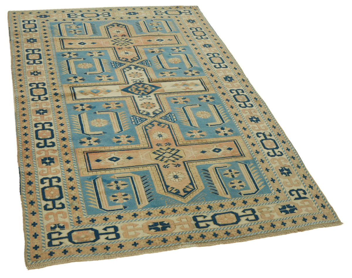 Gekro Mavi Bej Madalyon Desenli Anadolu El Dokuma Halı 123x189 cm – genel görünüm