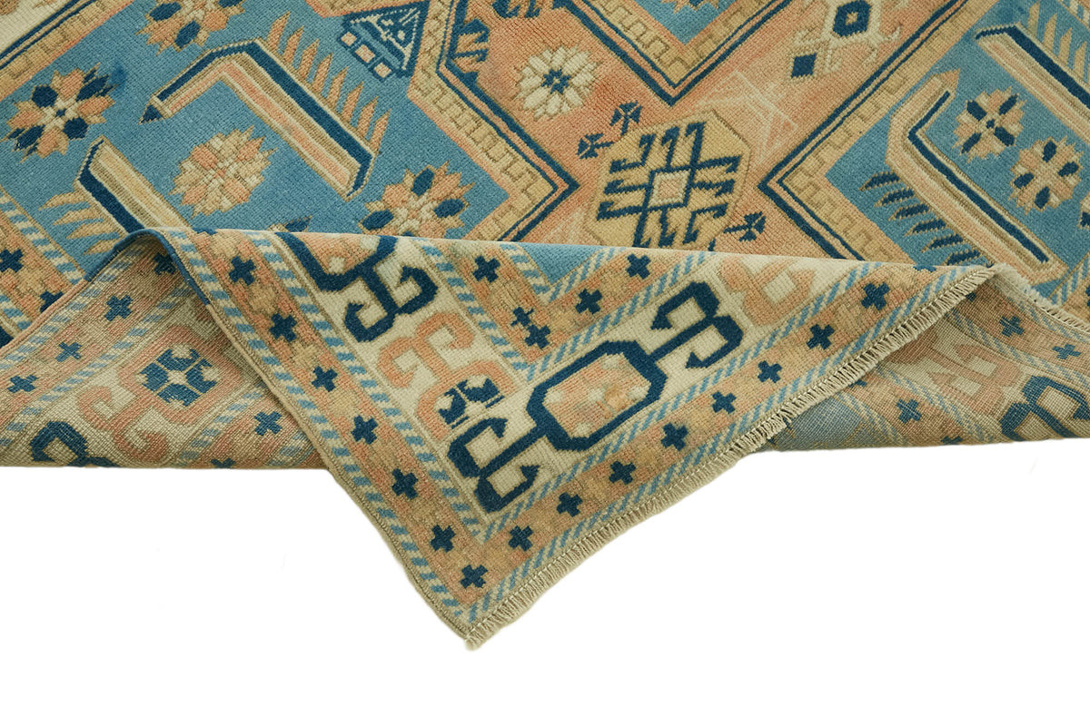 Gekro Mavi Bej Madalyon Desenli Anadolu El Dokuma Halı 123x189 cm – kenar detayı