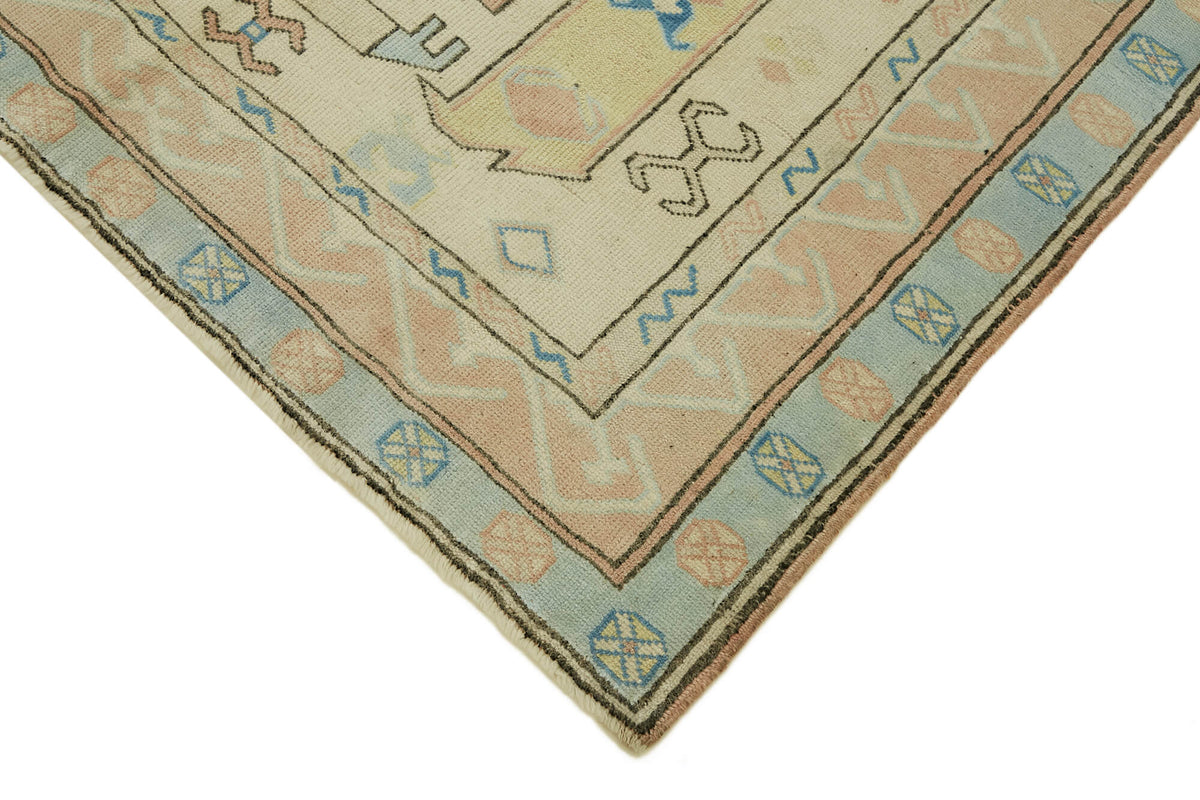Gekro Etnik Bej Açık Mavi Geometrik Desenli El Dokuma Halı 140x191 cm – detay görünümü