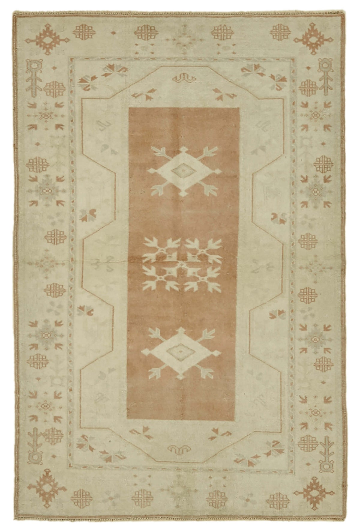 Gekro Bej Kahverengi Geometrik Desenli Yün Halı 122x186 cm