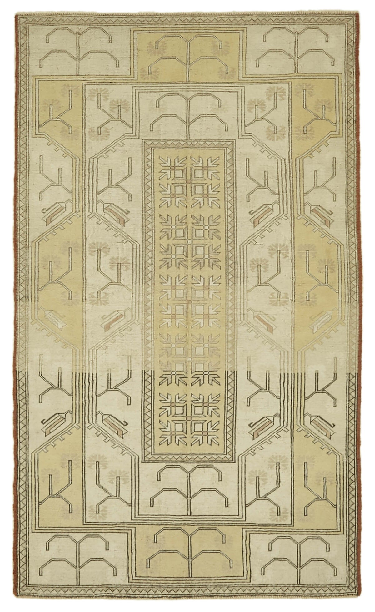 Gekro Düz Bej Halı Etnik Geometrik Desenli Vintage 120x215 cm