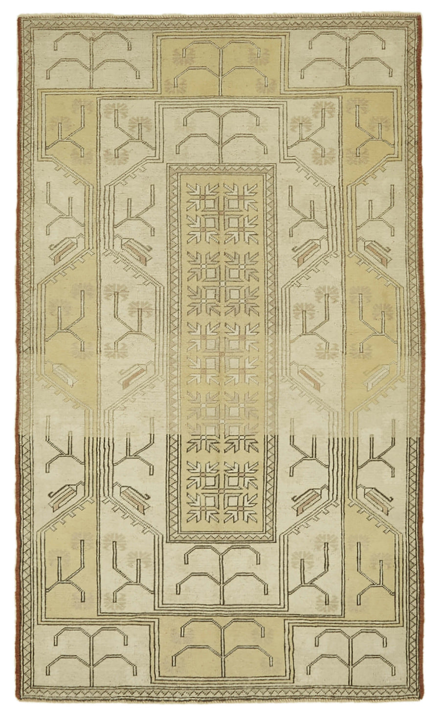 Gekro Düz Bej Halı Etnik Geometrik Desenli Vintage 120x215 cm
