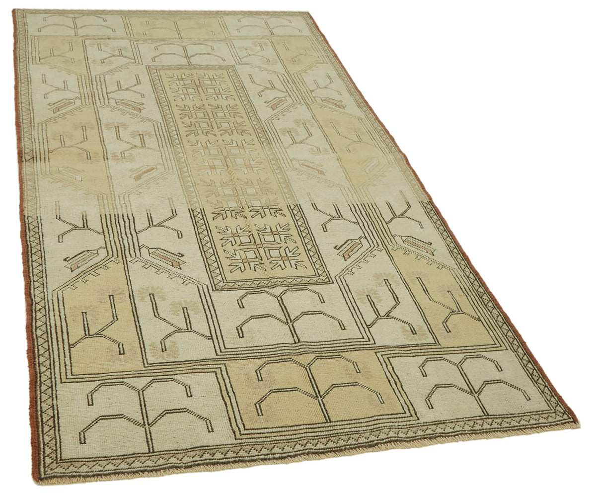 Gekro Düz Bej Halı Etnik Geometrik Desenli Vintage 120x215 cm – genel görünüm