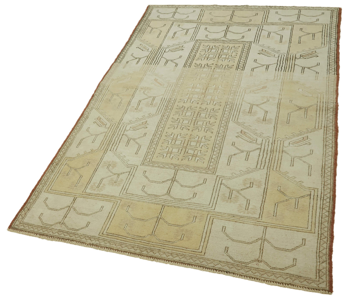 Gekro Düz Bej Halı Etnik Geometrik Desenli Vintage 120x215 cm – doku yakın çekim