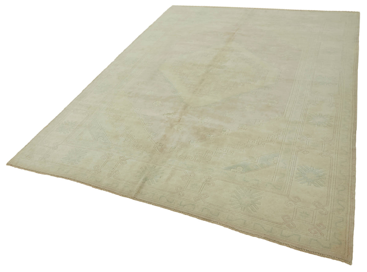 Kavale Dokuma Modern Halı Bej ve Pembe Geometrik Desenli 218x294 cm – doku yakın çekim
