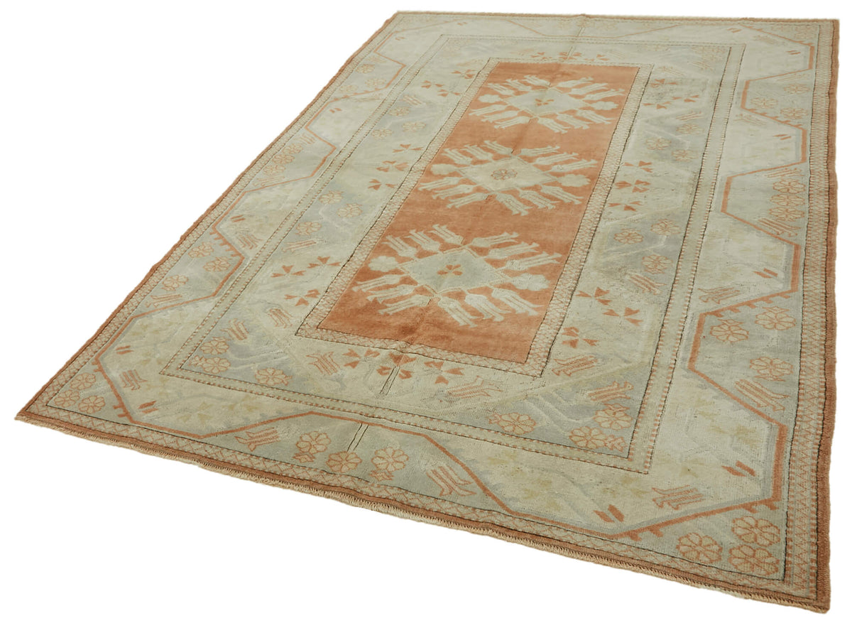 Kavale Vintage El Dokuma Açık Bej Geometrik Desenli Halı 197x281 cm – doku yakın çekim
