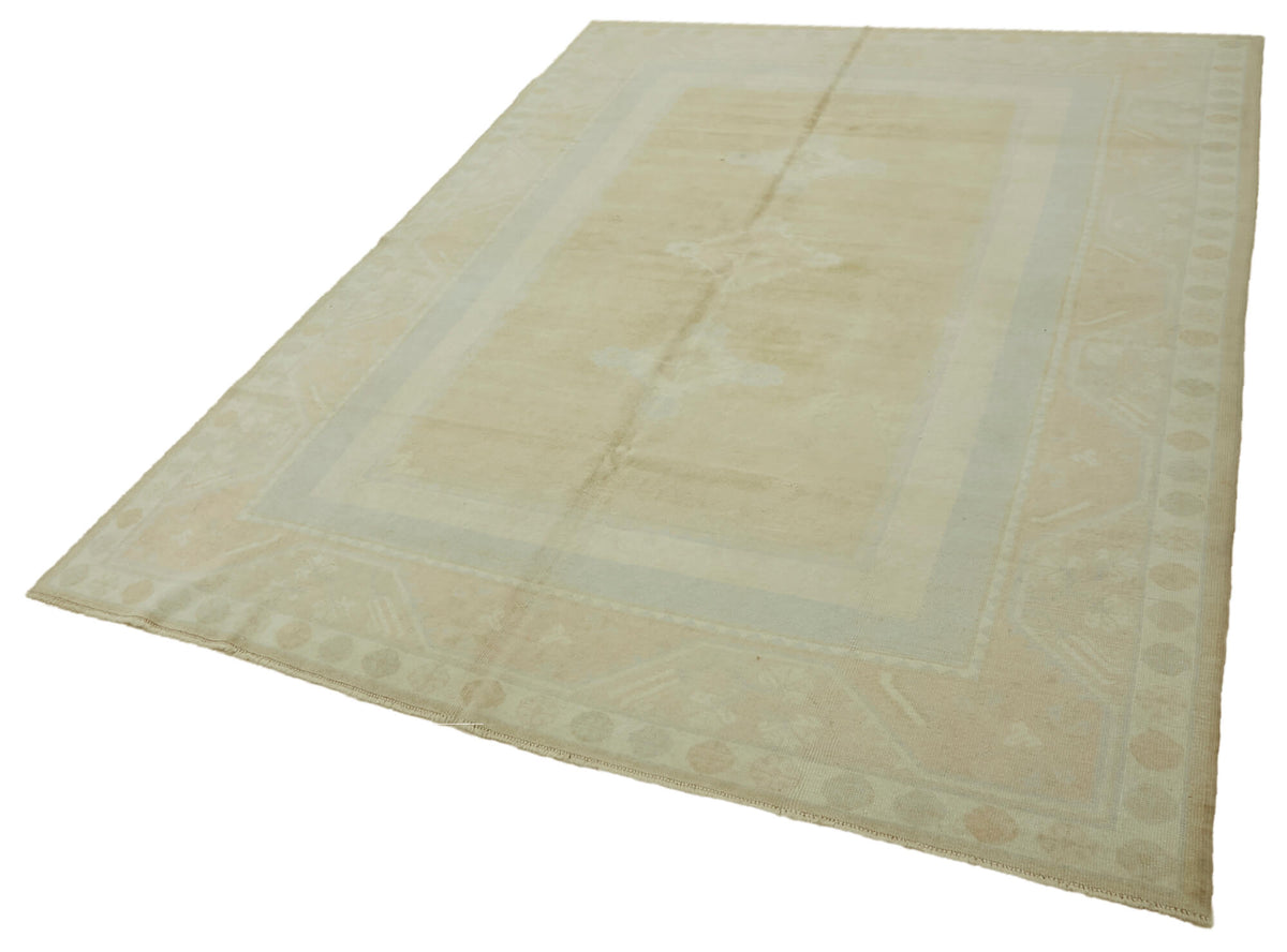 Kavale Bej Gri Geometrik Klasik Yün El Dokuma Halı 201x283 cm – doku yakın çekim