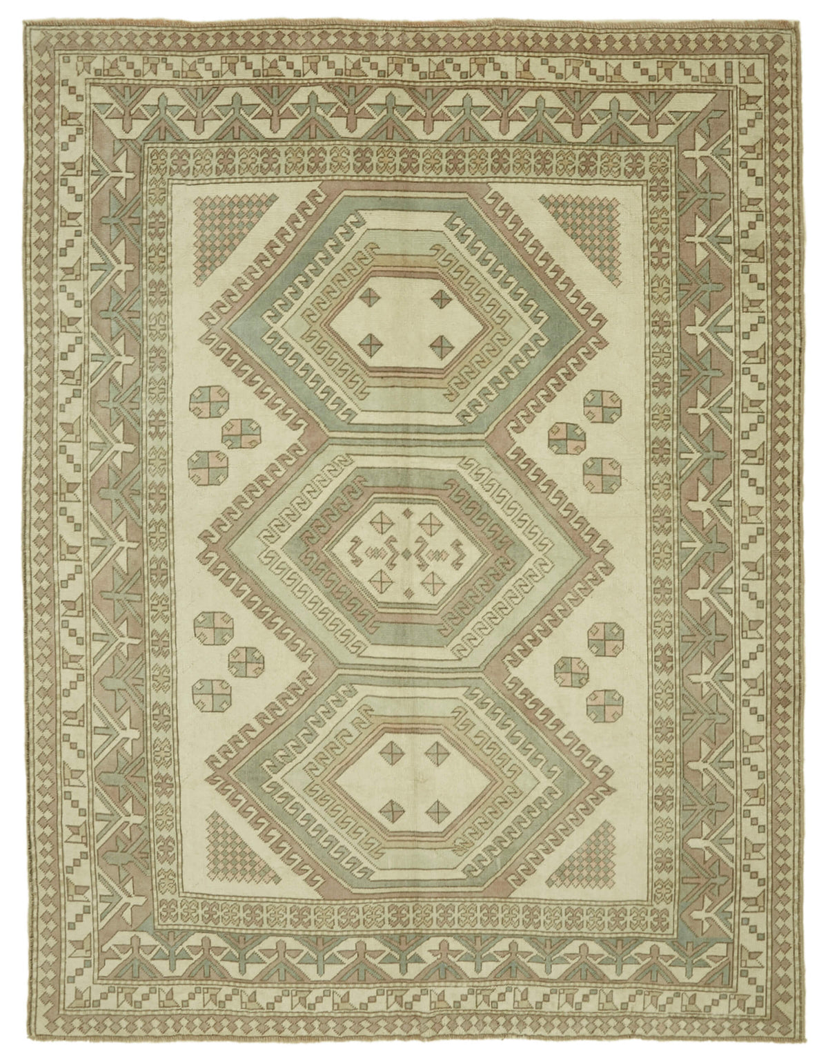 Kavale Bej Kahverengi Geometrik Desenli Yün El Dokuma Halı 225x285 cm