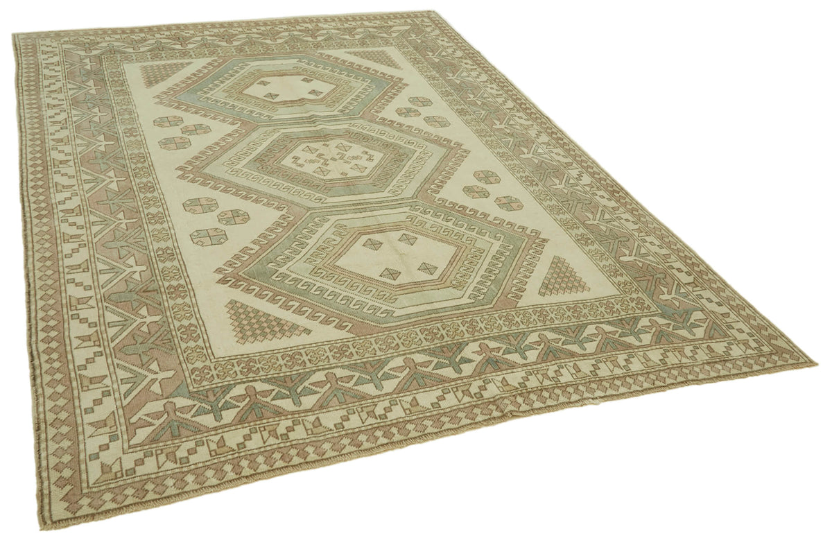 Kavale Bej Kahverengi Geometrik Desenli Yün El Dokuma Halı 225x285 cm – genel görünüm