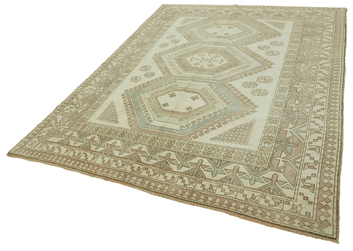 Kavale Bej Kahverengi Geometrik Desenli Yün El Dokuma Halı 225x285 cm – doku yakın çekim